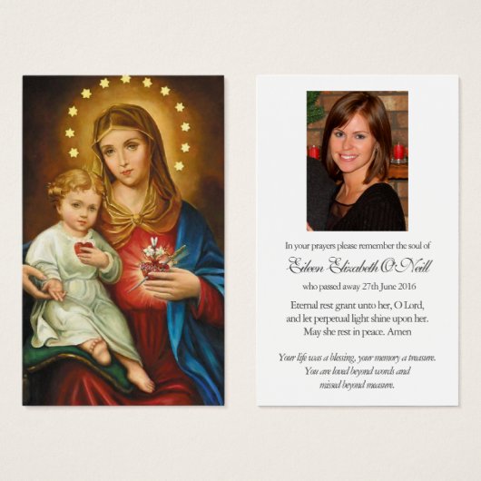 Trauerherz Mary Memorial Gebet Sympathiekarten (Vorne & Hinten)