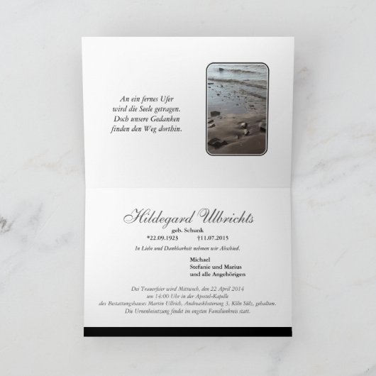 Trauerkar te Ufer Dankeskarte (Innenseite)