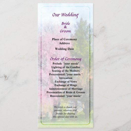 Trauerkirsche und Evergreen Hochzeitsprogramm Programm (Vorderseite)