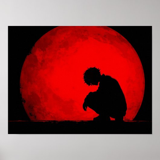 Trauernde Männer-Silhouette vor texturierter roter Poster (Vorne)