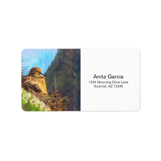 Trauernde Taube mit Baby Saguaro Cactus Nest Adressaufkleber (Vorne)