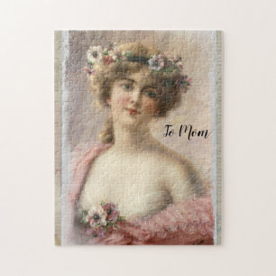 Trauernde viktorianische Frau mit Blumen auf Wasse Puzzle