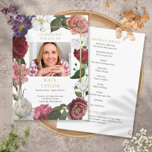 Trauerprogramm mit Blumenfoto und Gottesdienstordn Programm