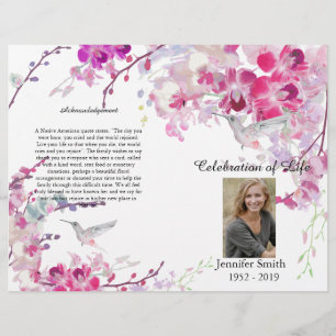 Trauerprogramm mit rosa Orchideen und Kolibri Flyer