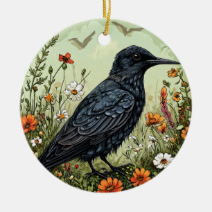 Trauerseeschwalbe zwischen blühenden Blumen Keramik Ornament