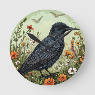 Trauerseeschwalbe zwischen blühenden Blumen Runde Wanduhr
