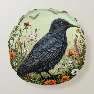 Trauerseeschwalbe zwischen blühenden Blumen Rundes Kissen