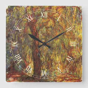 Trauerweide von Claude Monet, Vintage Fine Art Quadratische Wanduhr
