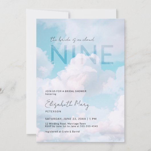 Traum auf Cloud 9 Modernes, elegantes Brautparty Einladung (Vorderseite)