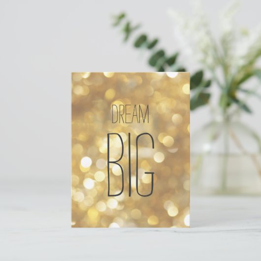 Traum Big - Gold Sparkle Inspiration Zitat Postkarte (Stehend Vorderseite)