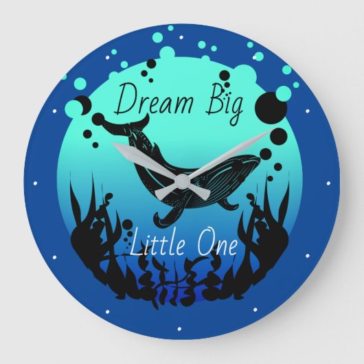 Traum Big Little One oder Child's Name Whale Ocean Große Wanduhr (Vorderseite)