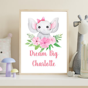 Traum Big Pink Elephant Baby Girl Kinderzimmer Kun Poster