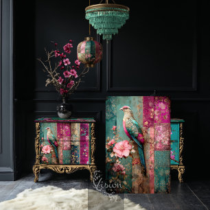 Traum-Dynastie, Vogel- und Blumepatchwork-Collage Seidenpapier