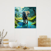 Traum Elefant mit Schmetterlingen im Fluss Poster (Küche)