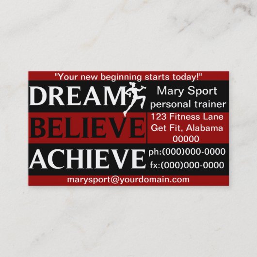 Traum glauben erzielen persönlichen Trainer Visitenkarte (Vorderseite)