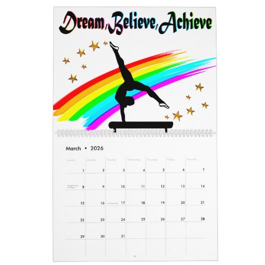 TRAUM, GLAUBEN UND ERREICHEN GYMNASTICS-KALENDER KALENDER (Mär 2026)