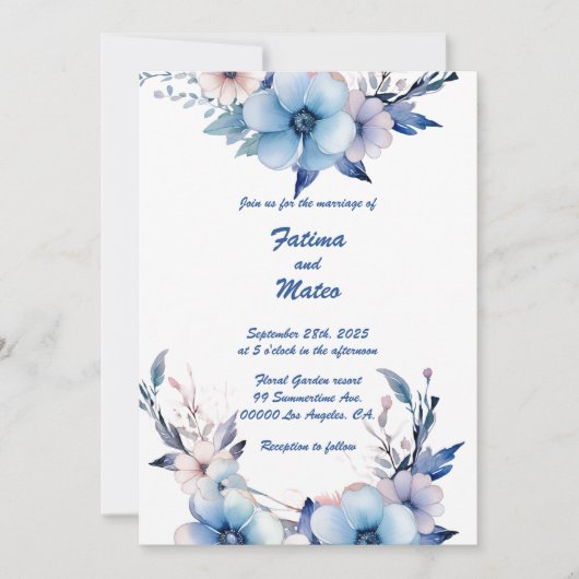 Traum in Blau: Personalisierte Einladung zur Hochz (Vorderseite)