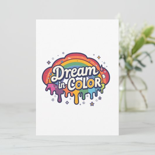 Traum in Farbe | Regenbogen-Positiv-Zitat Einladung (Stehend Vorderseite)