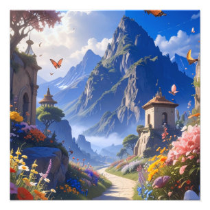 Träum Landschaft-Teppich – Berge & Blüten Fotodruck