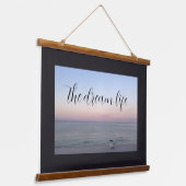 Traum Life Quote Rosa Blue Beach Ocean Wandteppich Mit Holzrahmen (Gewinkelt)