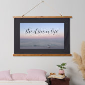 Traum Life Quote Rosa Blue Beach Ocean Wandteppich Mit Holzrahmen (Schlafzimmer)