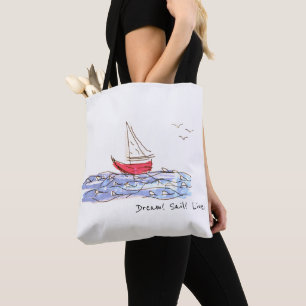 Traum Segel Live Meer Boot Möwen Skizze Tote Bag Tasche