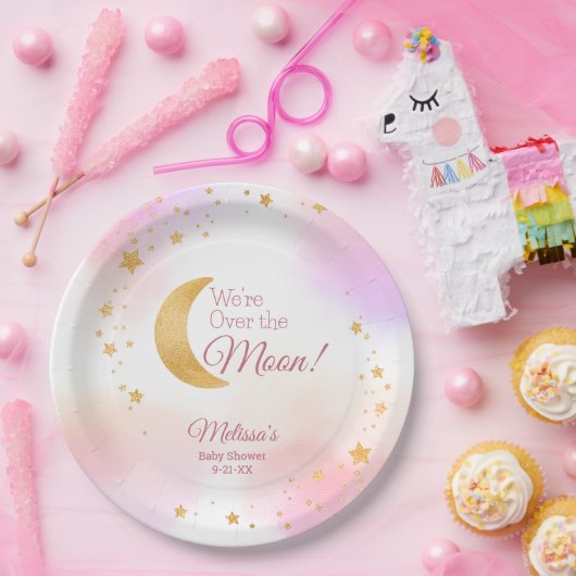 Traum über dem Mond Pink Girl Baby Dusche Pappteller (Party)