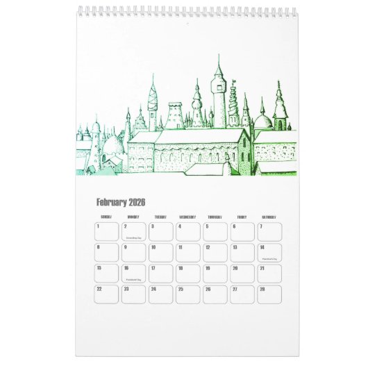 Traum und Reisen durch Städte Kalender (Feb 2026)