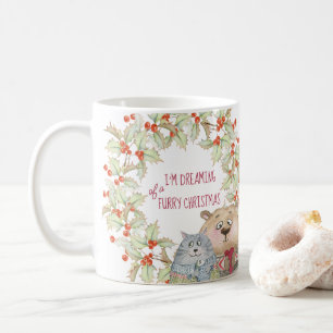 Träum von einem Weihnachten mit flauschiger Katze, Kaffeetasse