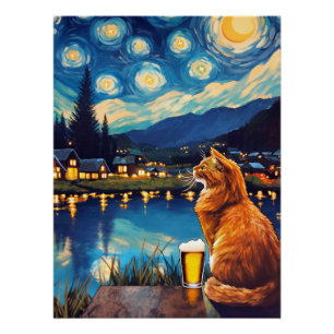 Traum von Hopfen und Sternen Cat Starry Night Poster