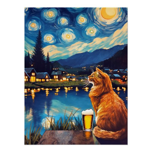 Traum von Hopfen und Sternen | Cat Starry Night Poster (Vorderseite)