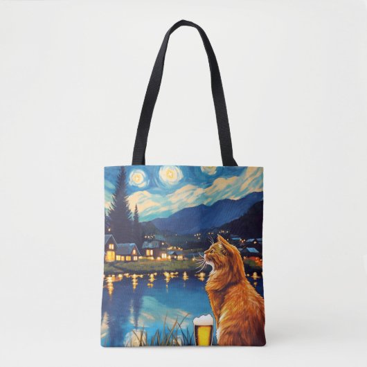 Traum von Hopfen und Sternen | Cat Starry Night Tasche (Vorderseite)