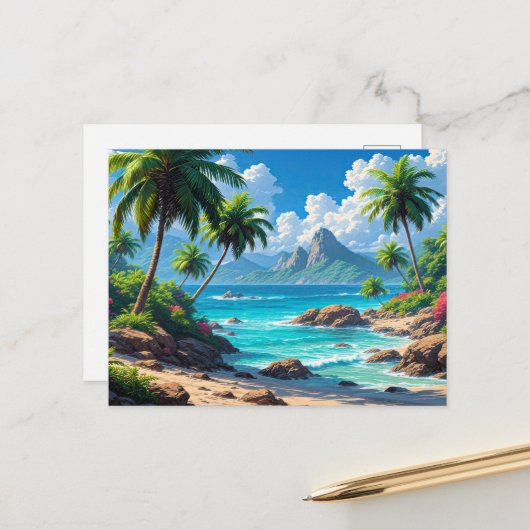 Träum weiter, tropisches Paradies, Postkarte (Vorderseite/Rückseite Beispiel)