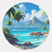 Träum weiter, tropisches Paradies, Runder Aufkleber (Vorderseite)