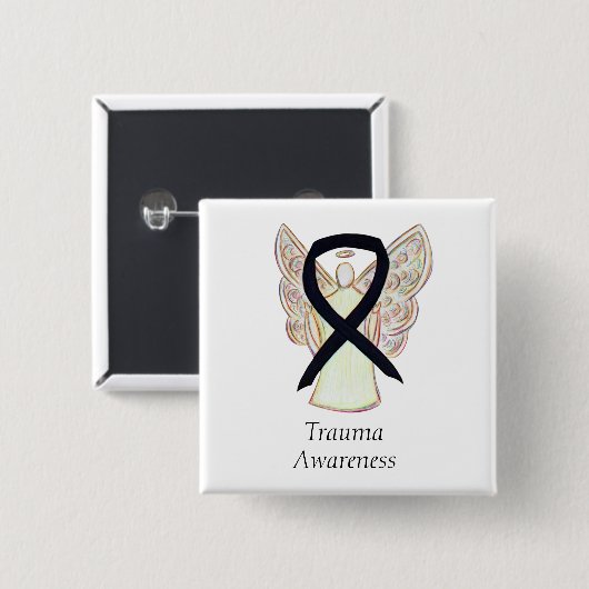 Trauma Awareness Black Ribbon Custom Button Button (Vorne & Hinten)
