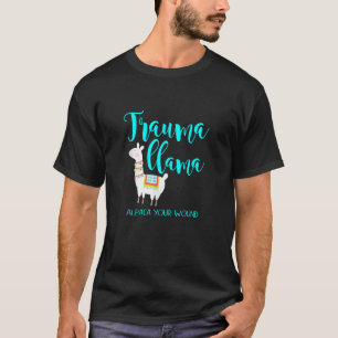 Trauma Llama Nurse Pun T Shirt Funny ER Nurse Alpi