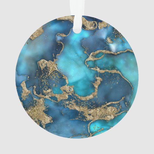 Traumblau Aquamarin und Gold Ornament (Rückseite)