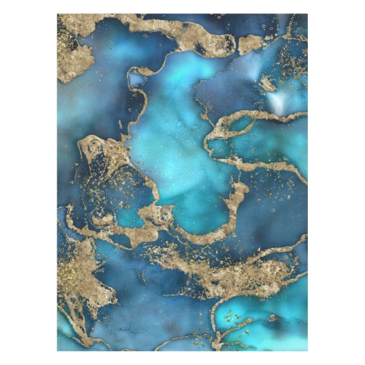 Traumblau Aquamarin und Gold Tischdecke (Vorderseite)