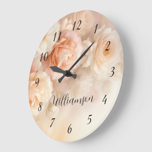 Traumblush Rose Monogram Große Wanduhr (Winkel)