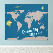 Träume Big Little One! World Map Kinderzimmer Art Leinwanddruck (Insitu (Holzboden))