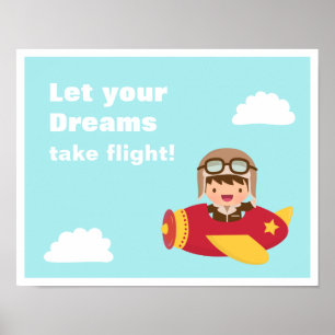 Träume fliegen auf Süßer Pilot Jungen-Aviator Poster