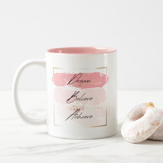 Träume, glauben, Kaffeezubereitung, Tasse (Mit Donut)
