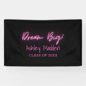 Träume groß! Neon Pink Script Graduation Party Banner (Horizontal)