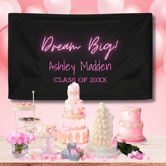 Träume groß! Neon Pink Script Graduation Party Banner