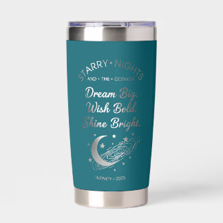 Träume groß, strahle hell, isolierter Teal-Tumbler Thermobecher