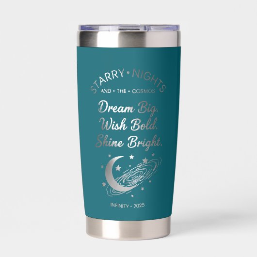 Träume groß, strahle hell, isolierter Teal-Tumbler Thermobecher (Vorderseite)