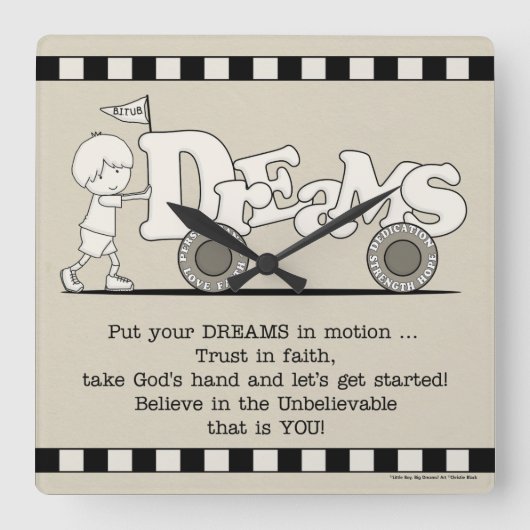 Träume in Bewegung Quadratische Wanduhr (Vorderseite)