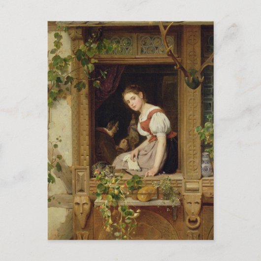 Träumen auf der Fensterbank Postkarte (Vorderseite)