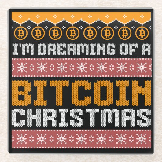 Träumen eines BITCOIN CHRISTMAS Imitats Strick Mus Glasuntersetzer (Vorderseite)