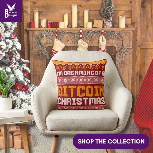 Träumen eines BITCOIN CHRISTMAS Imitats Strick Mus Kissen (Fun stylish BITCOIN CHRISTMAS pillow to add to your festive Christmas home décor. Matching gifts too)